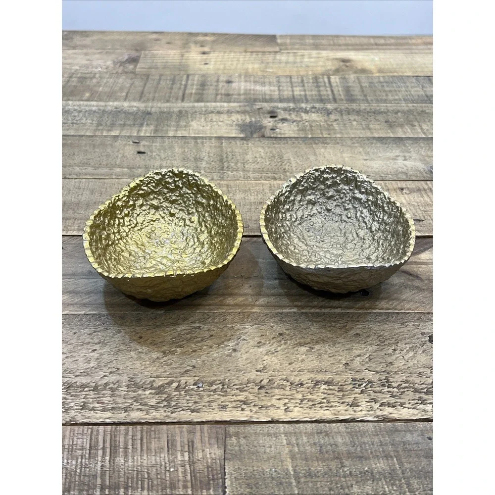 2 NATE BERKUS ALUMINIUM PEBBLE MORAY BOWLS Gold Trinket Catchall Textured